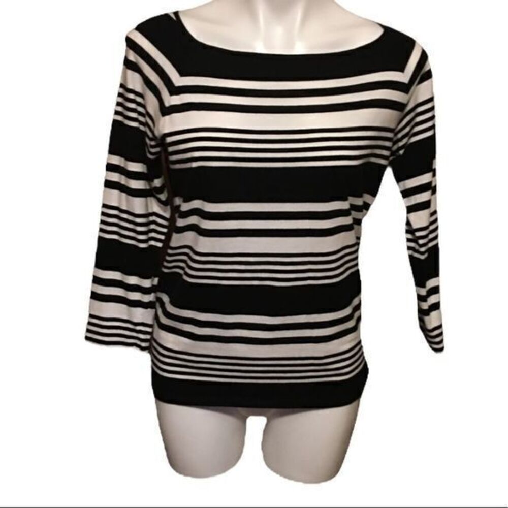 Chaps Women's‎ Top Boat Neck Striped White Black Large